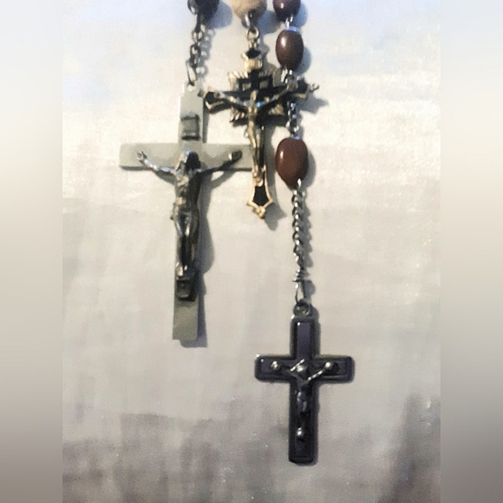 3 Vintage Rosary Turn of The Century featuring Cut Glass, Wood & Carved Bone